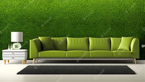 Premium AI Image | A green couch in front of a green wall with a green ...