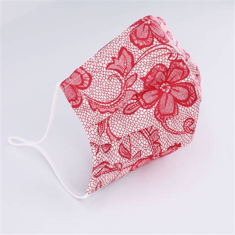 100 Cotton Flower Lace Face Mask With Nose Wire Red 2 And 3 Layers Anti