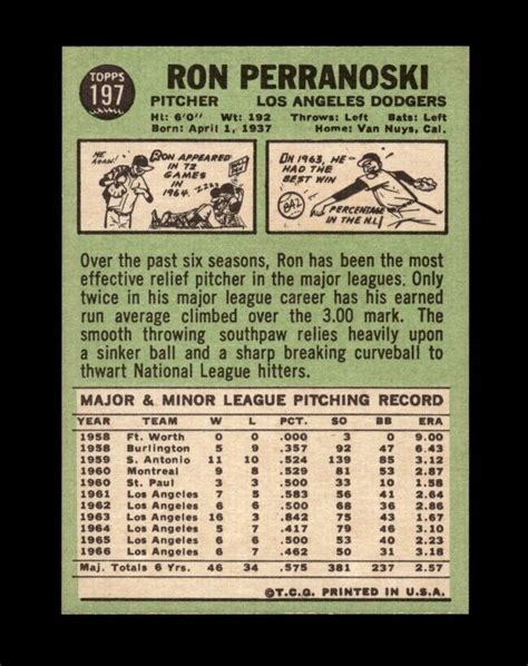 1967 Topps Set Break 197 Ron Perranoski NM MT OR BETTER GMCARDS EBay