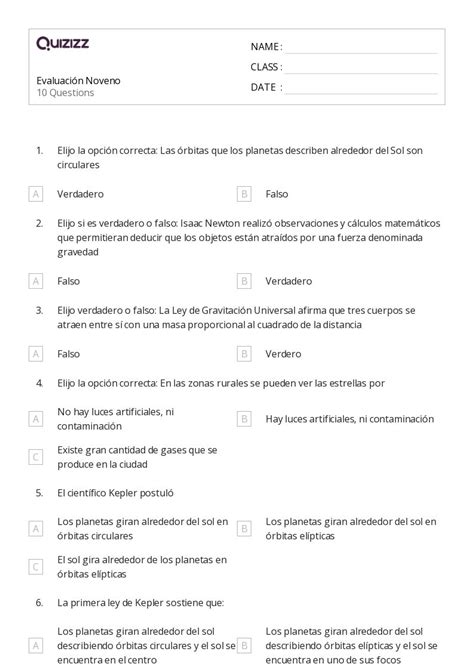 Ley De Gravitaci N De Newton Hojas De Trabajo Para Grado En