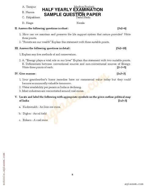 Class Social Science Sample Paper Half Yearly Th Social