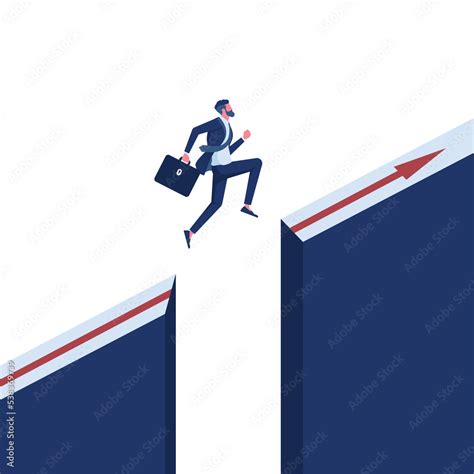 Businessman Jump Through The Gap Between Hill Man Jumping Over Cliff