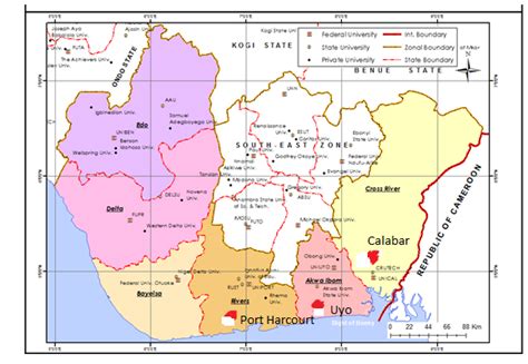 Map showing the six states of South-South Region and the cities of Port ...