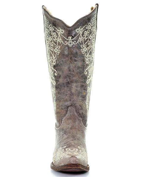 Corral Brown Crater With Bone Embroidery Cowgirl Boots Snip Toe Sheplers