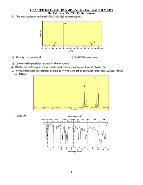 CHAPTER 12 13 MS IR NMR Practice Exercises CHEM 2425