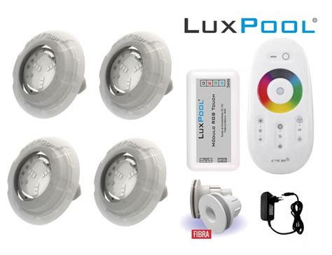 Kit 4 Leds Rgb Piscina Controle Fonte Nicho Fibra LuxPool