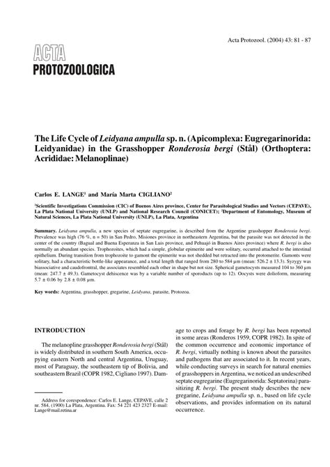 [PDF] The life cycle of Leidyana ampulla sp n. (Apicomplexa ...