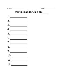 Math Fact Quiz Template by Rise Up Resources | TPT