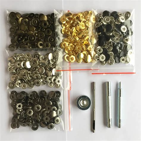 50set Leather Snap Fasteners Kit 10mm 12 5mm 15mm Metal Button Snaps