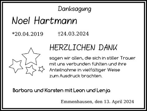 Traueranzeigen Von Noel Hartmann Trauer Anzeigen De