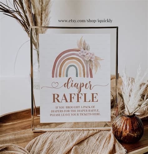 Boho Rainbow Diaper Raffle Sign Printable Diaper Raffle Baby Shower