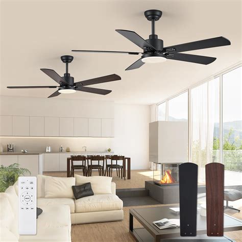 2 Pack 52 Ceiling Fans With Lights Black Modern Ceiling Fan With