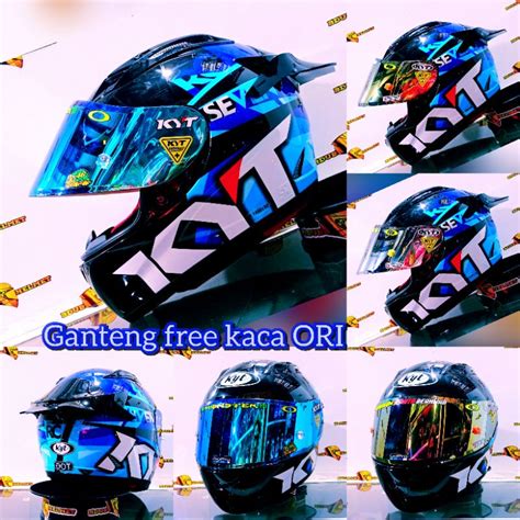 Jual Helm Full Face Kyt Rc Seven Motif 19 Aqua Blue Paket Ganteng 100