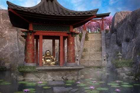 Zen Garden with Buddha Statue Stock Illustration - Illustration of ...