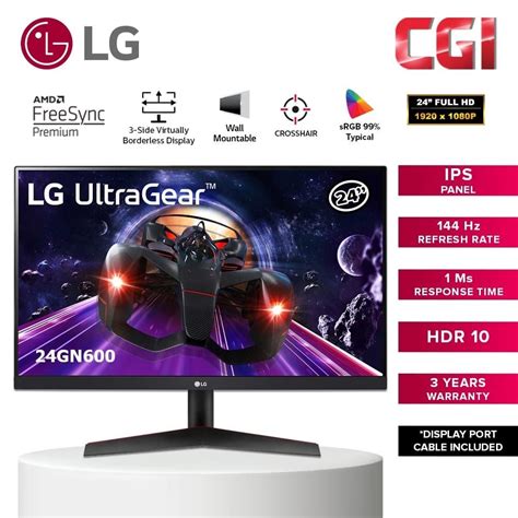 LG 24 24GN600 UltraGear FreeSync FHD IPS 1ms 144Hz HDR Monitor