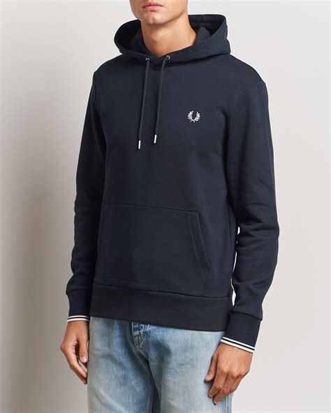 Fred Perry Tipped Hooded Sweatshirt Navy At