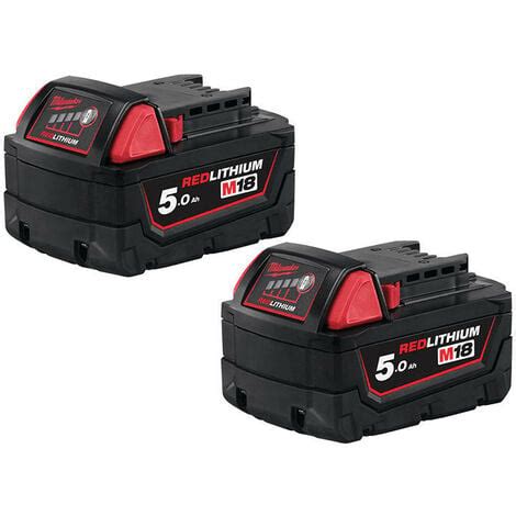 Lot De 2 Batteries 18V Li Ion 5 0 Ah RED LITHIUM M18 B5 MILWAUKEE