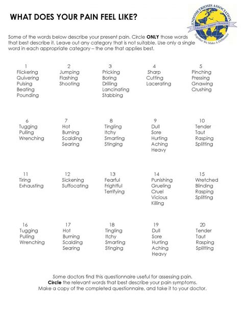 Endometriosis Pain Chart - Endometriosis Association