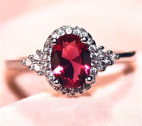 2 Carat Ruby Ring W White Sapphire Halo 14k White Gold Plate Etsy