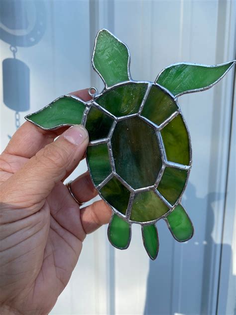 Sea Turtle Stain Glass Suncatcher Beach Decor Etsy