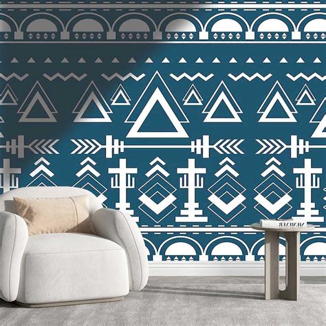 YANFENQI Boho Wallpaper Stick And Peel Blue Tribal Patterns Africa