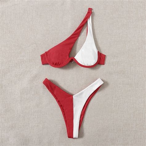 Tie Shoulder Bikini Swimsuit Straps High Cut Beach Casual Bikinis Set Power Day Sale