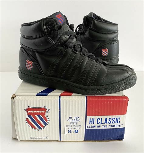 Vtg K Swiss Hi Top Classic Black Leather Womens 85 Sneaker Shoes 80s