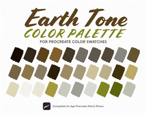 Earth Tone Color Palette Nature Color Sky Color Procreate Palette Procreate Tools Swatches