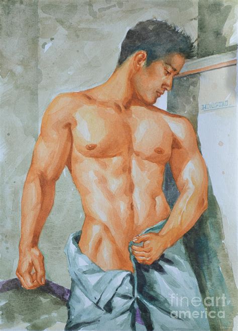 Original Watercolour Painting Art Male Nude Man On Paper 16 1 25 01