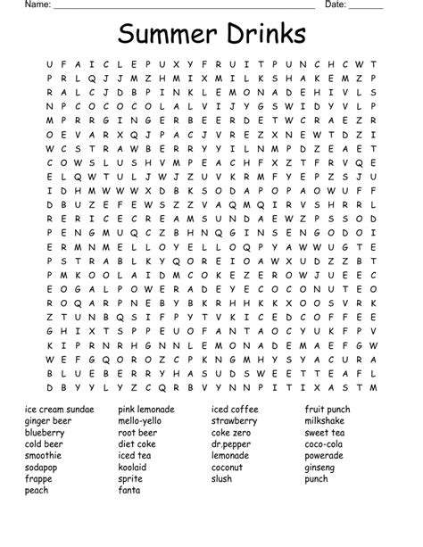 Types Of Soda And Drinks Word Search Wordmint