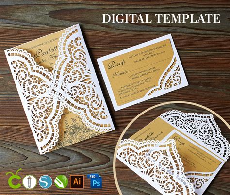 Wedding Invitation Template Cricut Lace Wedding Invitation Etsy