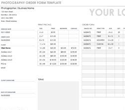 photography order form template excel templates