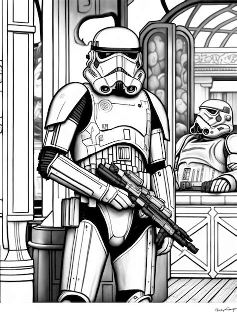 Premium Photo | A black and white drawing of a storm trooper.