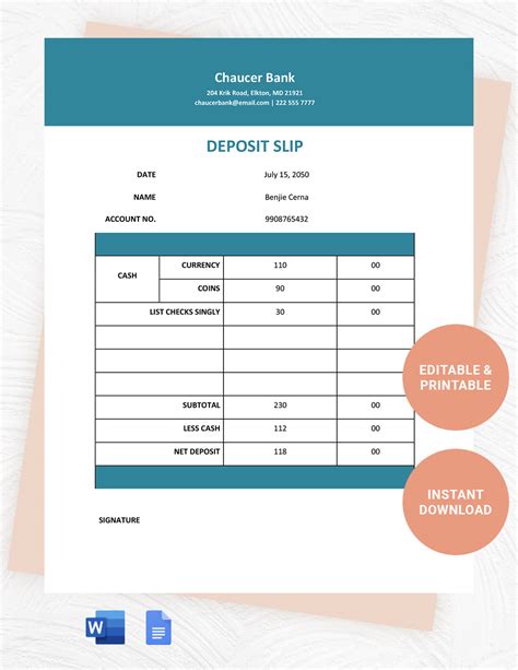 FREE Deposit Slip Word - Template Download | Template.net