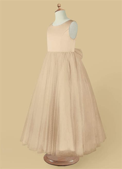 Azazie Muni Champagne A Line Bow Tulle Dress Azazie