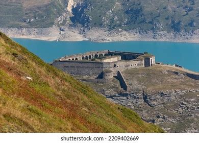 View Fort Variselle Lake Montcenis Moncenisio Stock Photo