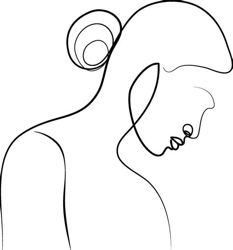 One Line Drawing Face Abstract Woman Portrait Modern Minimalism Art