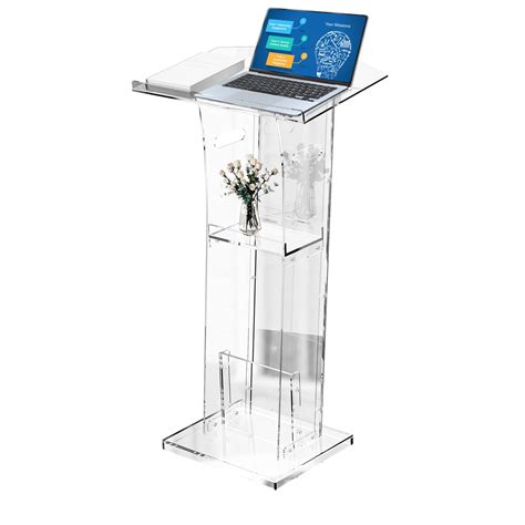 Buy Ksacry Acrylic Clear Podium Stand With Storage Shelf Plexiglass