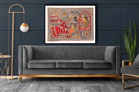 Unframed Multicolor Arjun And Krishna Madhubani Art Painting For Living