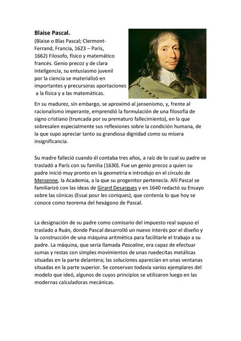 Biografia Pascal Blaise Pascal Blaise O Blas Pascal Clermont