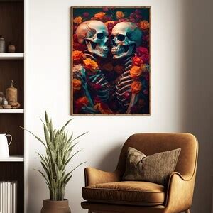 Floral Couple Skull Painting, Skull Art Print, Skull Canvas Print ...