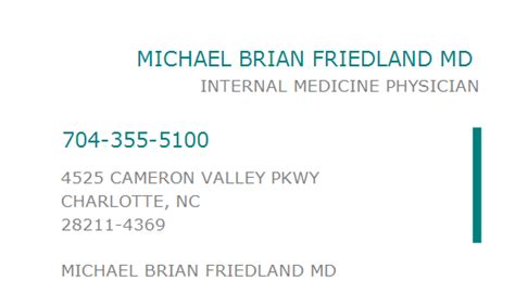 Npi Number Michael Brian Friedland Md Charlotte Nc