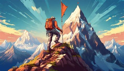 Summit Climb Poster A Pixel Art Scene Depicting An Adventurous Climber