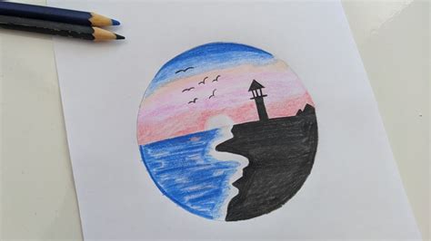 Como desenhar paisagem de Praia e Farol no Círculo Desenho para