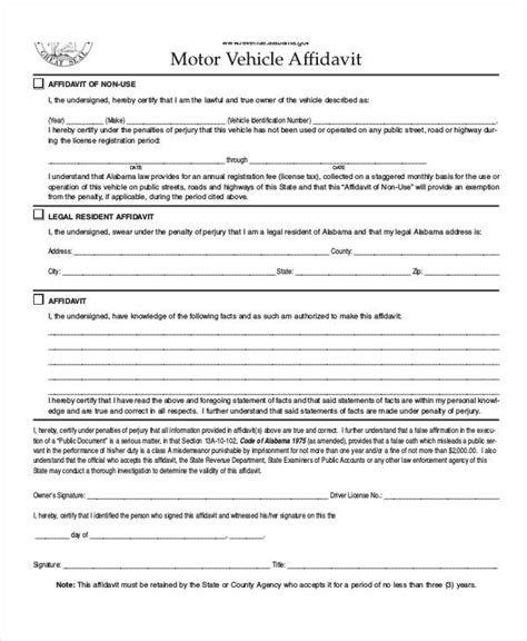 Free Vehicle Affidavit Form Samples Pdf Ms Word Google Docs