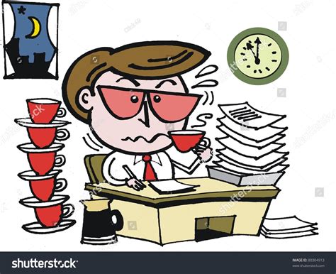 Overworked Office Executive Drinking Cups Coffee Stock Vector 80304913