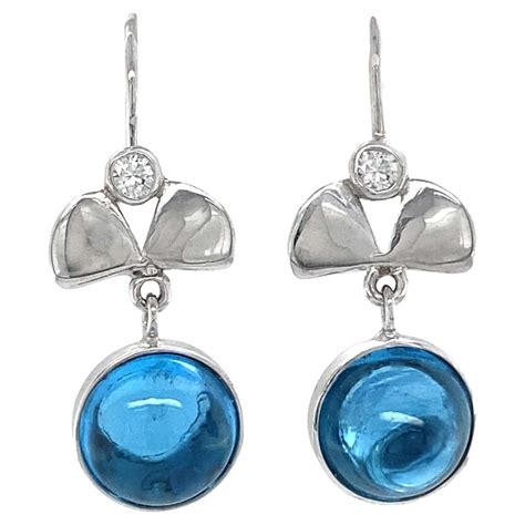 Natural Blue Zircon Diamond Gold Earrings At 1stdibs