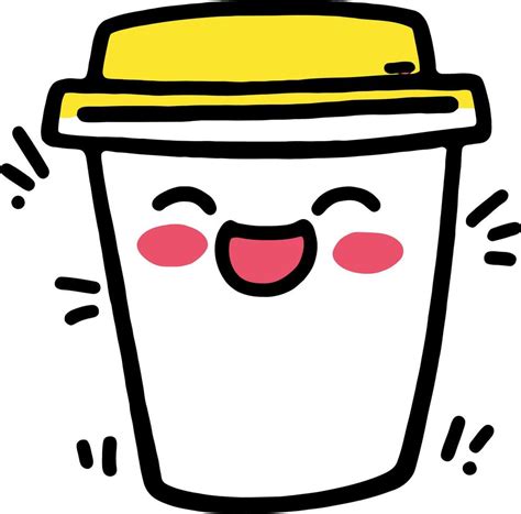 Cute Smiling Coffee Cup With Yellow Lid Happy Cartoon Coffee To Go