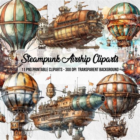 Steampunk Airship Cliparts,png Steampunk,junk Journal,scrapbook,commercial Use,steampunk Style ...