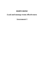 Bsbwor T Pdf Bsbwor Lead And Manage Team Effectiveness